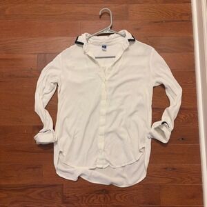 Old Navy White Button Down Shirt Collared Long Sleeve XS